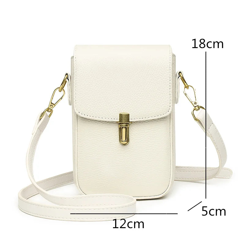 Cowhide Leather Women's Mini Messenger Bag Phone Purse Small Shoulder Bag