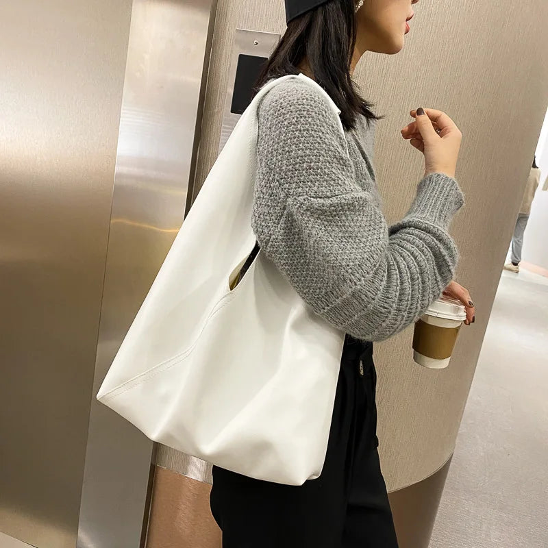 French Style Leather Shoulder Bag Large Capacity Tote Bag