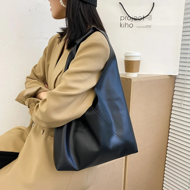 French Style Leather Shoulder Bag Large Capacity Tote Bag