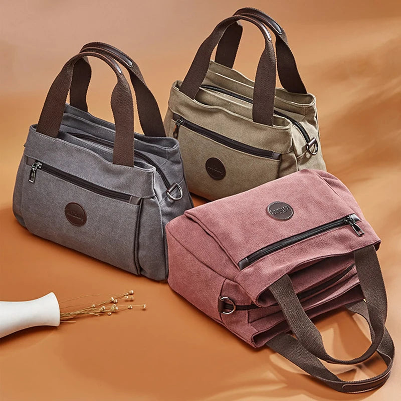 Casual Women's Canvas Shoulder Bag Multi-compartment Large Capacity
