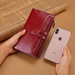 Rfid Long Women Wallets Retro Zipper Ladies Hand Bags Purses