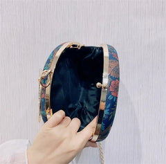 Round Evening Bag Printed Flowers Wedding Clutch Wallet MN1554