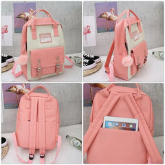 Canvas School Bags for Teenage Girls 5pcs Sets Backpack Women Totes