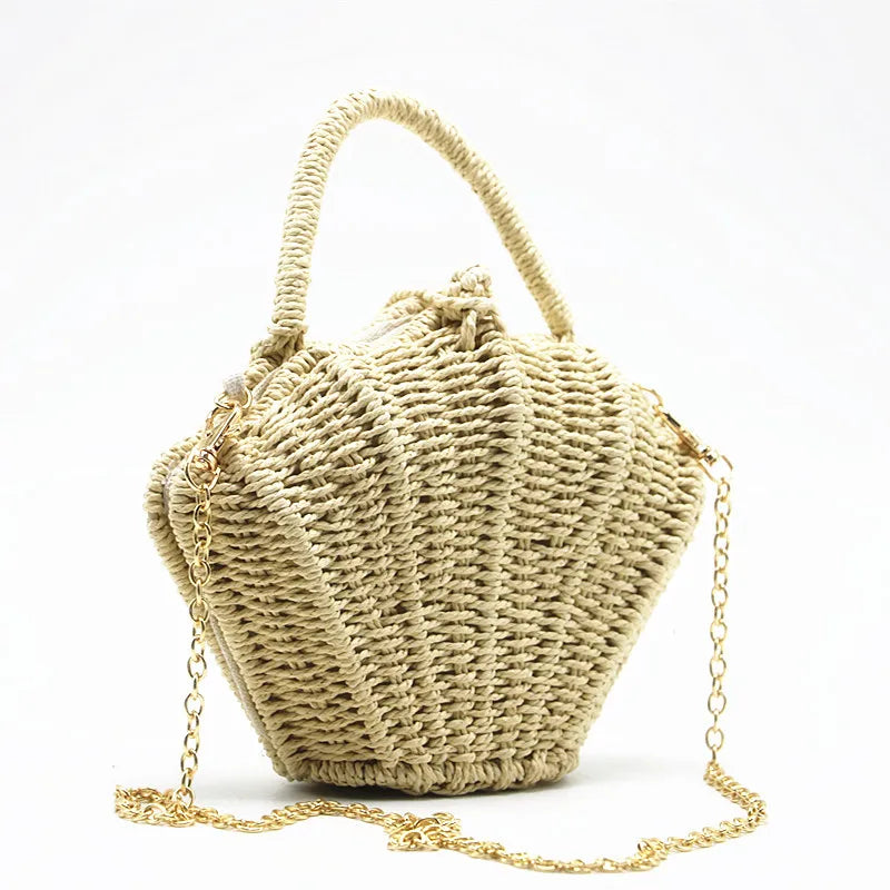 Shell-Shaped Rattan Woven Messenger Bag