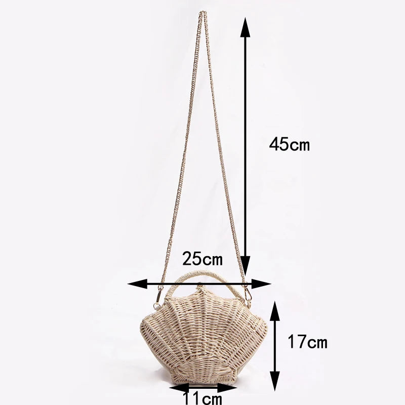 Shell-Shaped Rattan Woven Messenger Bag