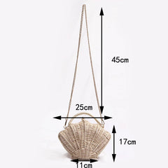 Shell-Shaped Rattan Woven Messenger Bag