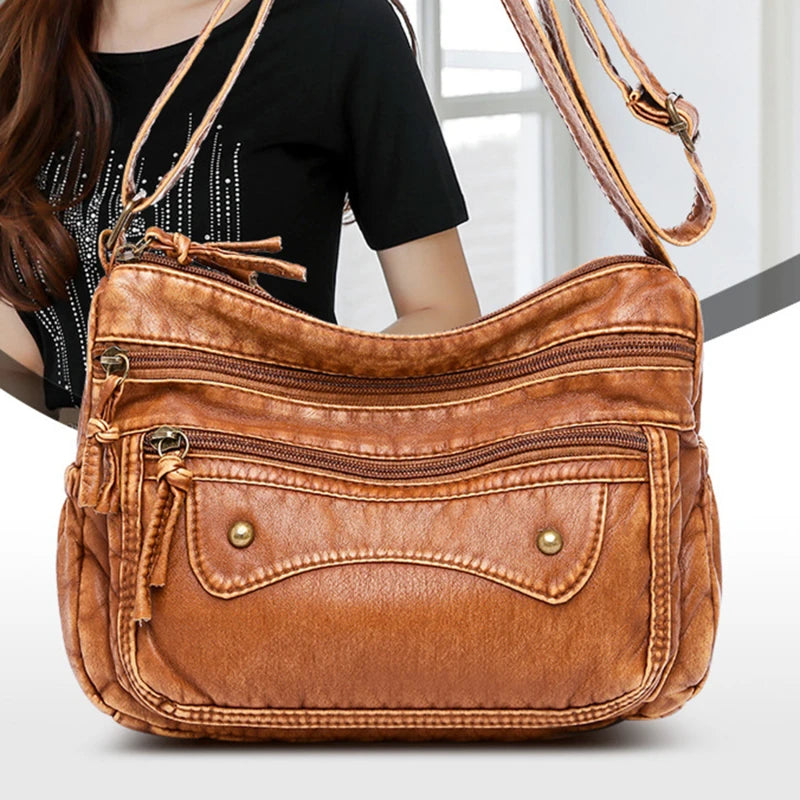 Vintage Crossbody Bags Female Bag Brown Soft Shopper Bag