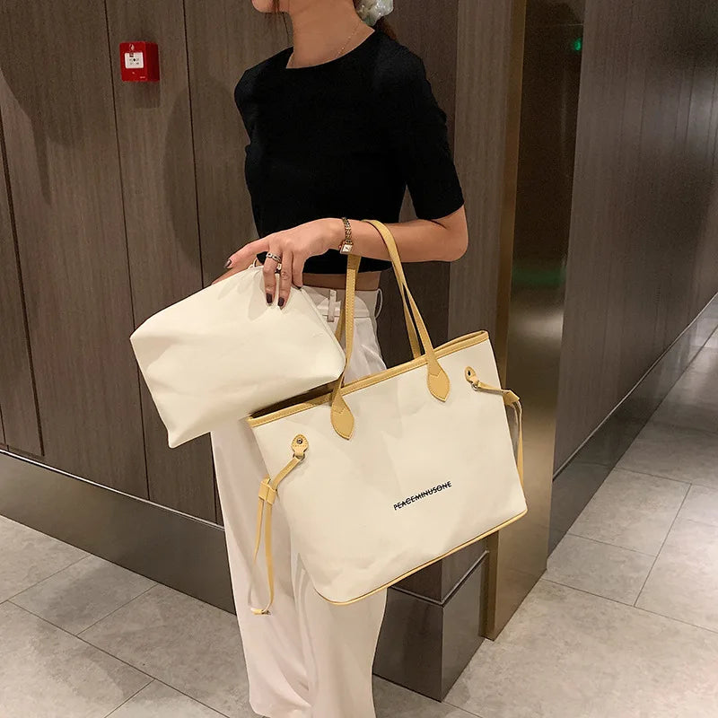 Casual Large-Capacity Canvas Tote Shoulder Handbag