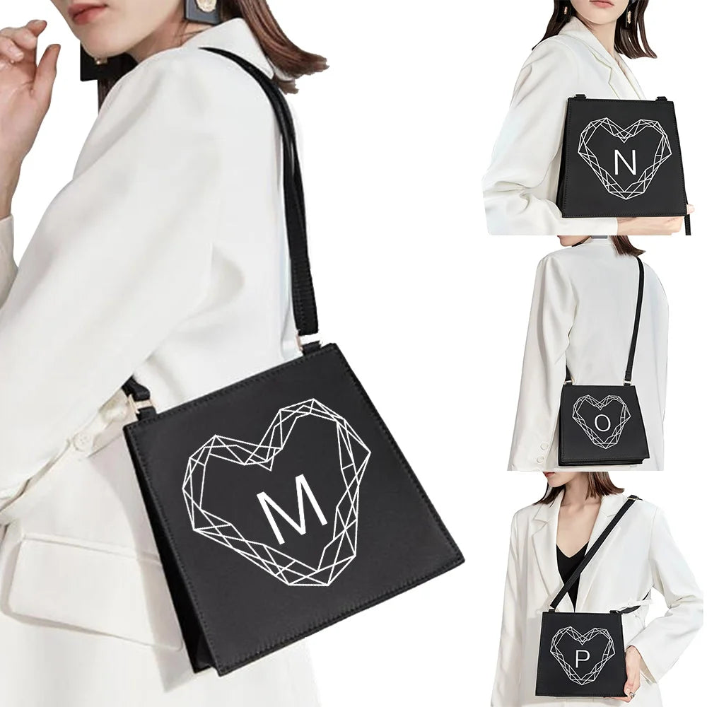 Square Bag with Initial Letter Pattern - Women's Commuter Shoulder Bag Handbag