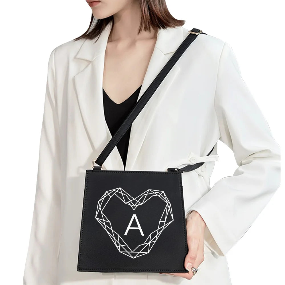 Square Bag with Initial Letter Pattern - Women's Commuter Shoulder Bag Handbag