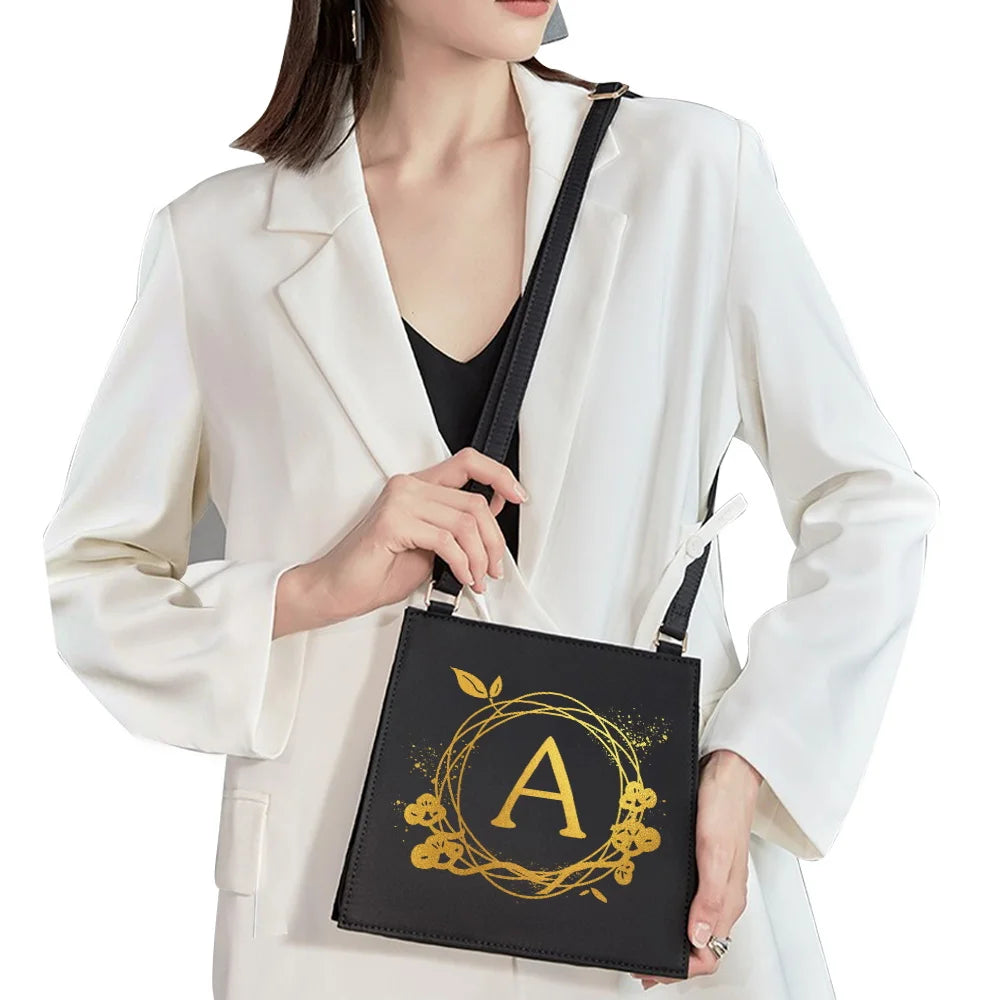 Pattern Printing Commuter Bag Square Initial Letter Shoulder Bag