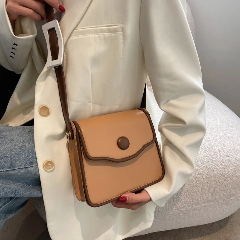 Vintage Leather Crossbody Bag for Women Lock Shoulder Handbag