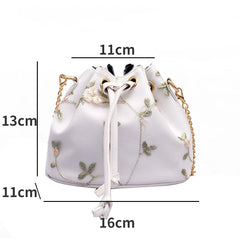Embroidered Bucket Bag Chain Shoulder Small Fresh Messenger Bag
