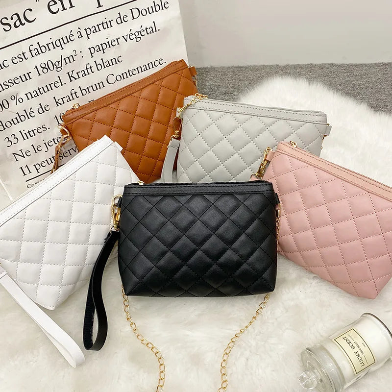 Small Messenger Bag Women Lingge Embroidery Handbag Chain Shoulder Crossbody