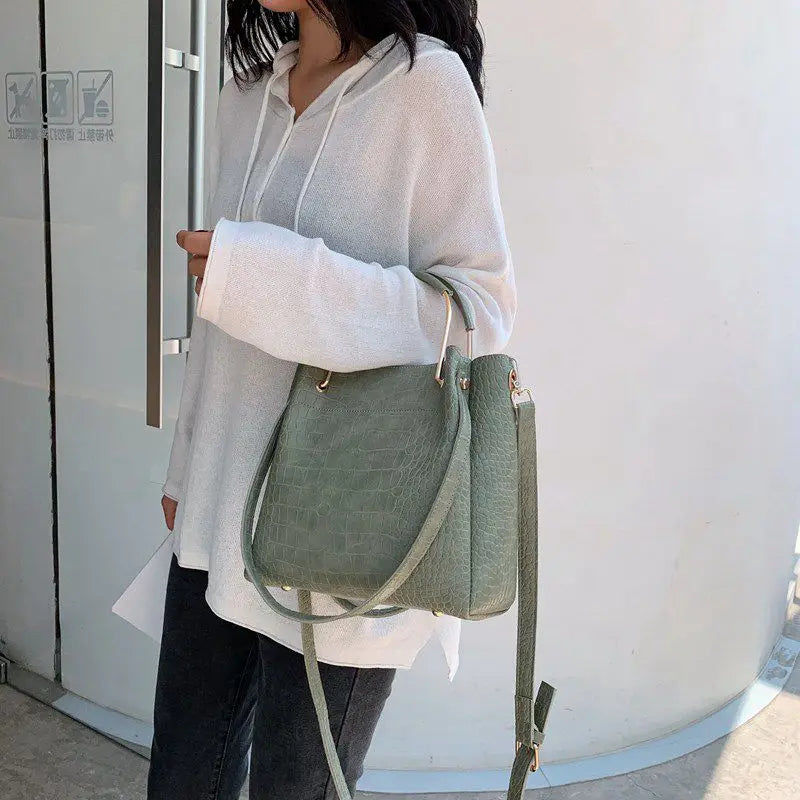 Stone Pattern PU Leather Bucket Bag Lady Handbag Totes