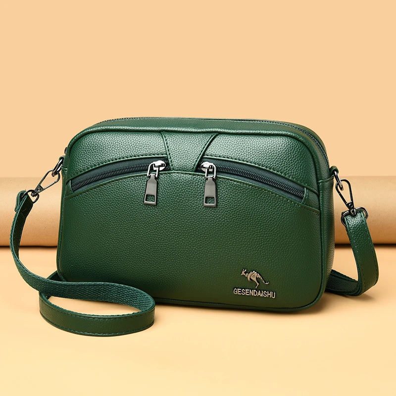 Small Green Leather Crossbody Bag for Women