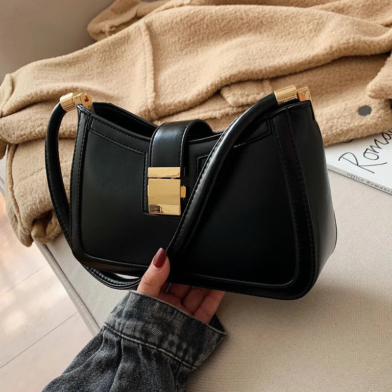 PU Leather Shoulder Bag Women Lock Handbag Small Travel Hand Bag