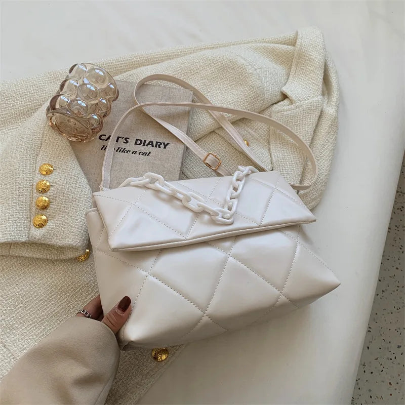 Spring Chain Women Shoulder Bag Plaid Pu Leather Crossbody Bags