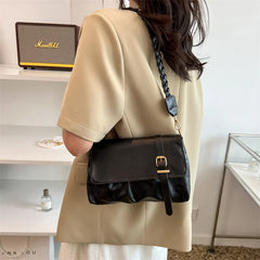 Spring Shoulder Bag with Knited Strap Fold Handbag