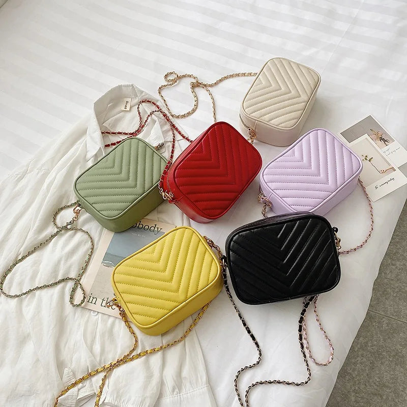 Solid PU Leather Crossbody Bag Chain Square Satchels Female Bag Shoulder Bag