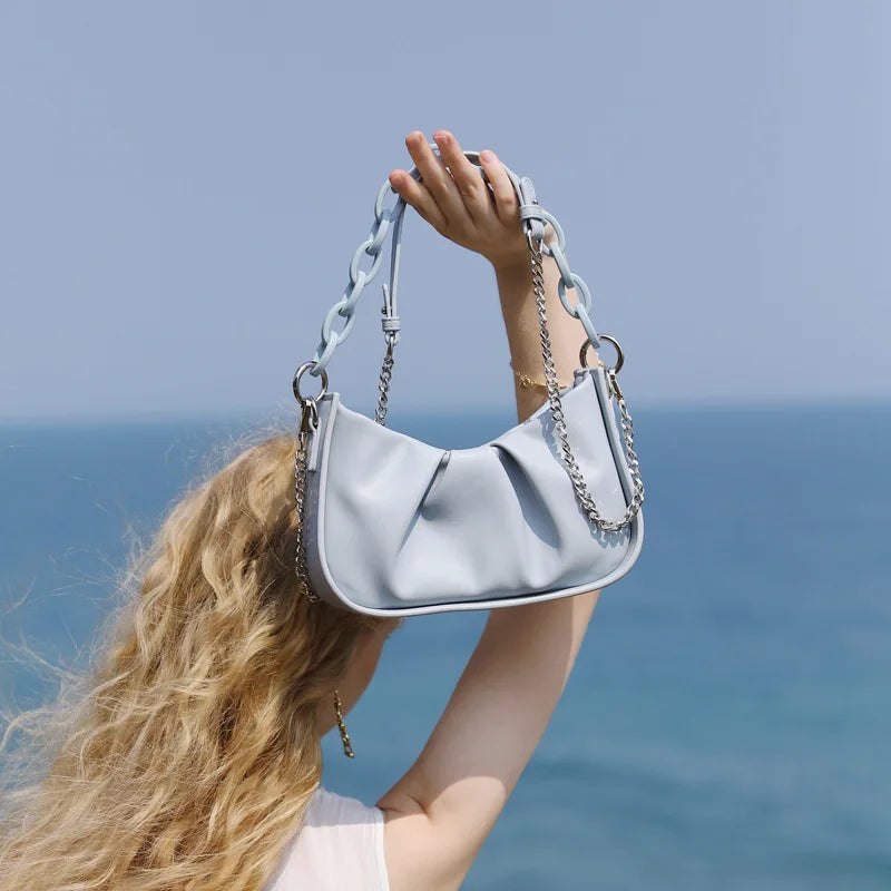 Acrylic Chain Underarm Bag Pleated Women's Messenger Bag