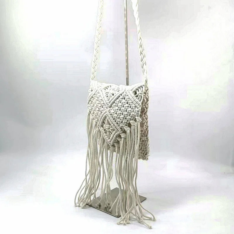 Vintage Hand Woven Messenger Bag Beach Tassel Shoulder