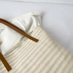 Beach Straw Bag Leather Ladies Shoulder Bag Canvas Travel Tote