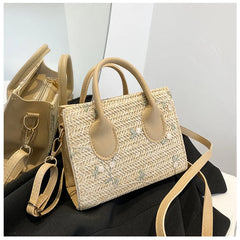 Summer Bohemia Women Straw Handbag Flower Embroidery Purse Rattan Handbags