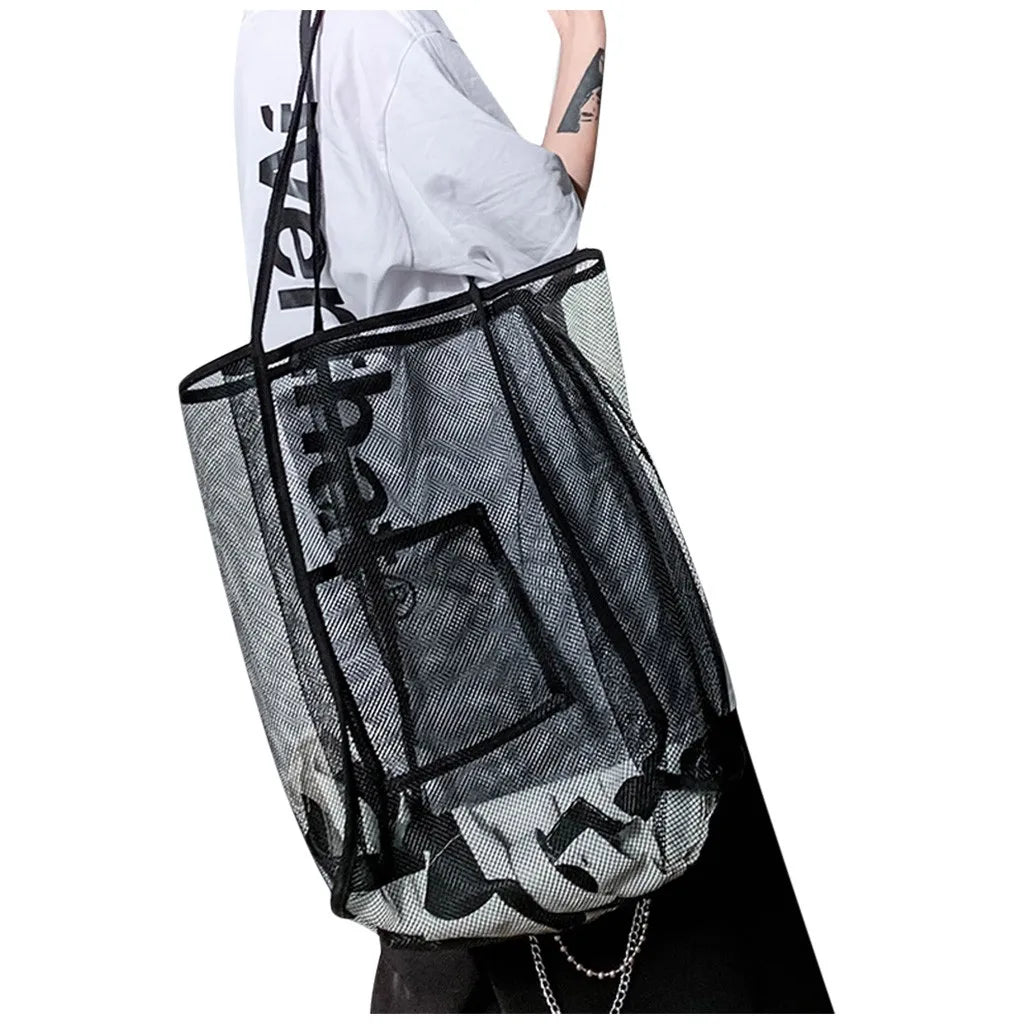 Summer Mesh Shopping Handbag Travel Clutch Multifunctional Bag