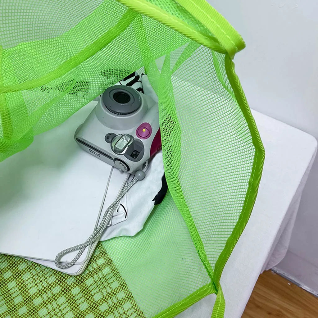 Summer Mesh Shopping Handbag Travel Clutch Multifunctional Bag