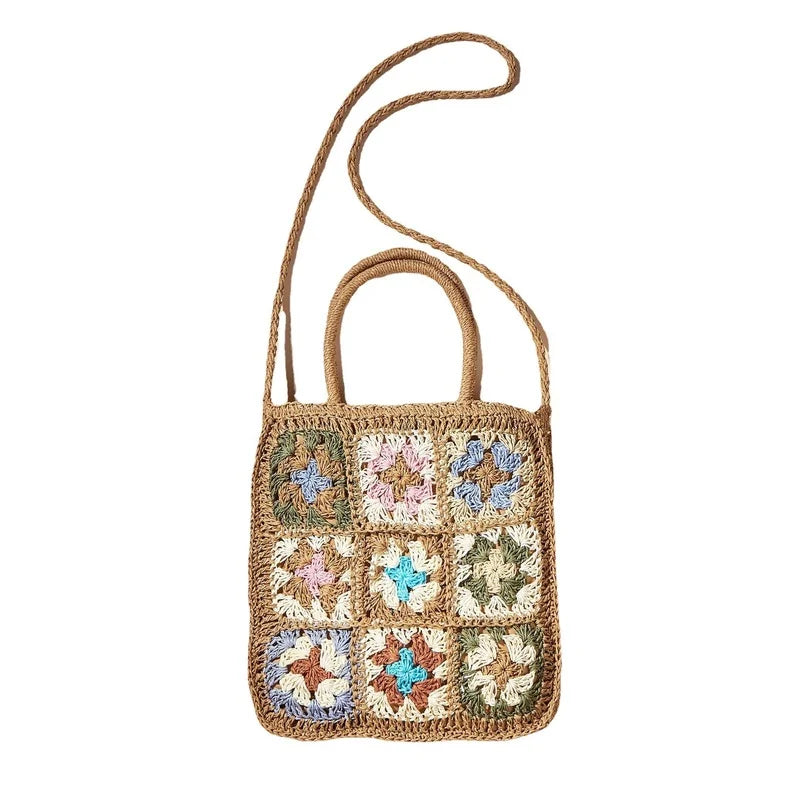 Summer Flower Stitching Woven Straw Bag Shoulder Hand-held Beach Tote