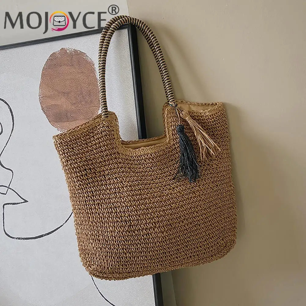 Summer Woven Large Capacity Women's Handbags Portable Beach Bag