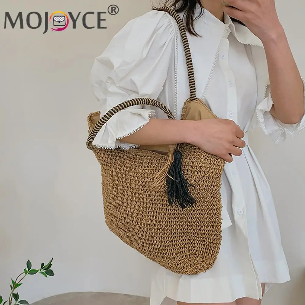 Summer Woven Large Capacity Women's Handbags Portable Beach Bag