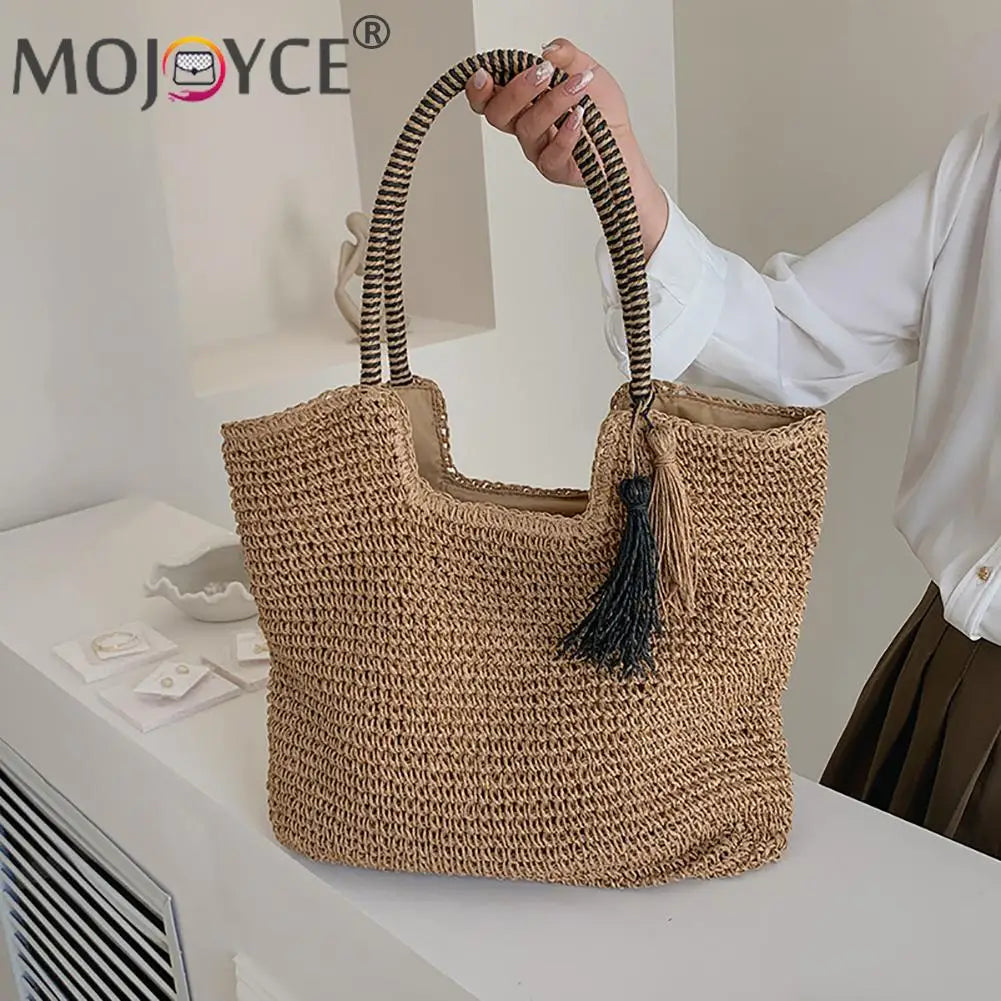 Summer Woven Large Capacity Women's Handbags Portable Beach Bag