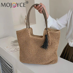 Summer Woven Large Capacity Women's Handbags Portable Beach Bag