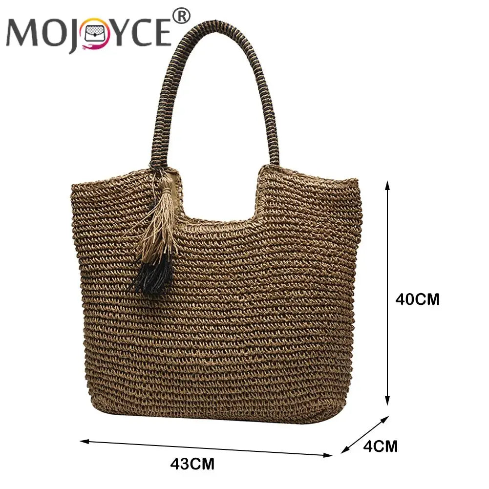 Summer Woven Large Capacity Women's Handbags Portable Beach Bag