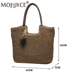 Summer Woven Large Capacity Women's Handbags Portable Beach Bag