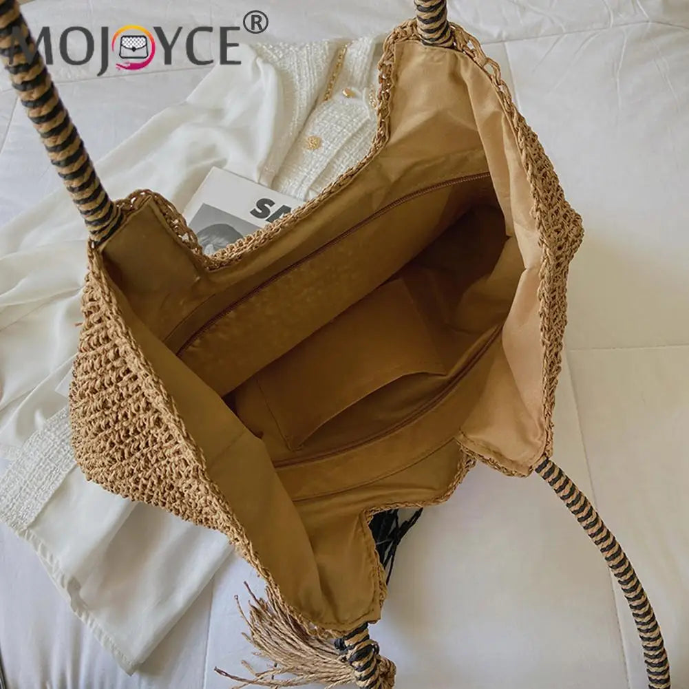 Summer Woven Large Capacity Women's Handbags Portable Beach Bag