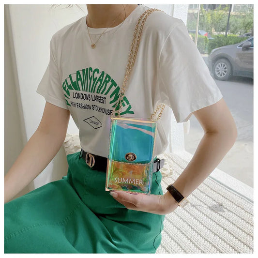 Summer Shining Shoulder Bags Transparent Laser Mini Chain Handbag