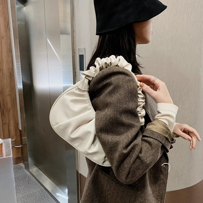 Summer Pleated Handlebags For Women PU Cloud Bags Leisure Armpit Bag Shopping Sh
