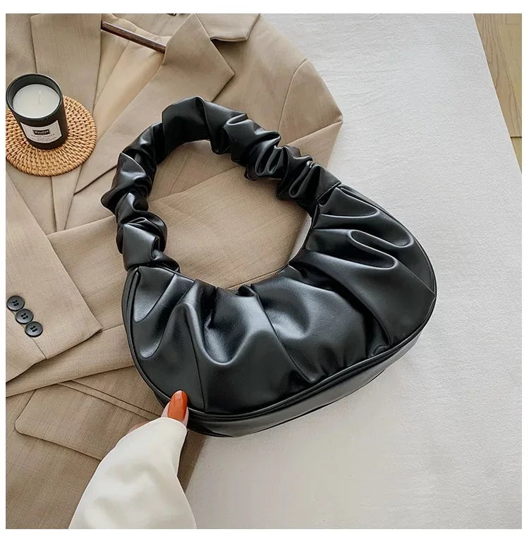Summer Pleated Handlebags For Women PU Cloud Bags Leisure Armpit Bag Shopping Sh