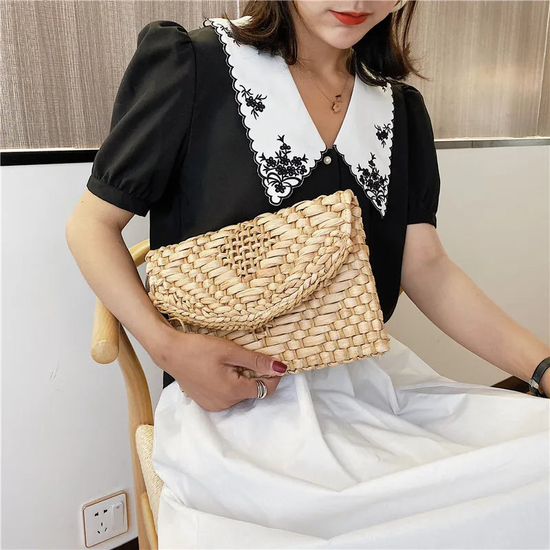 Women's Straw Clutch Bag Mini Tote Bohemian Beach Purse