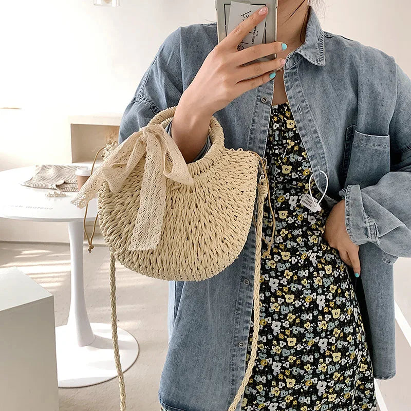 Summer Tassel Straw Shoulder Bag for Women Casual Hand-woven