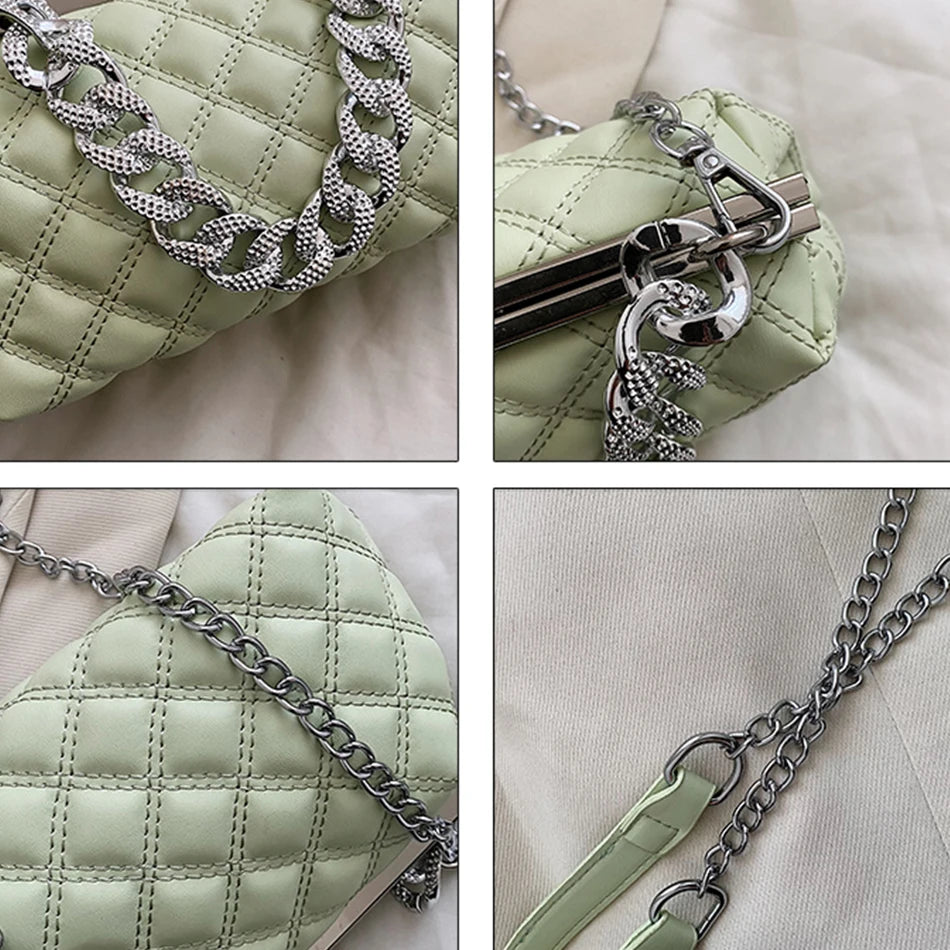 Summer Chain Shoulder Crossbody Bag Top PU Leather Lozenge Clutch