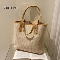 Summer Vintage Large Capacity Beach Straw Shoulder Bag for Women