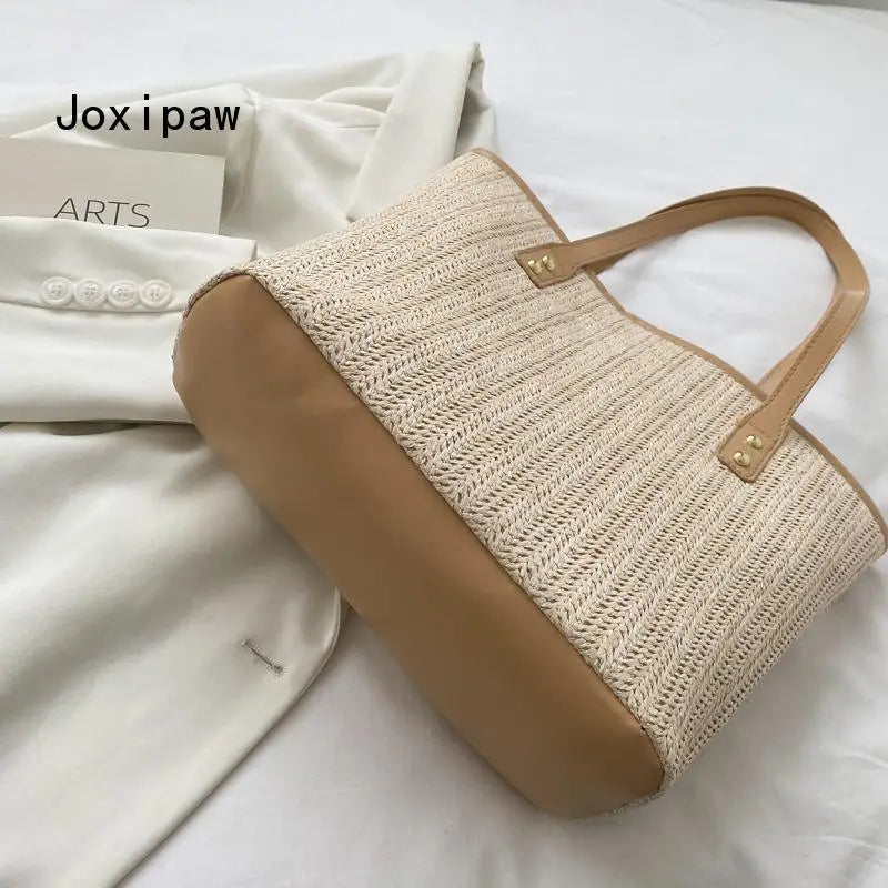 Summer Vintage Large Capacity Beach Straw Shoulder Bag for Women