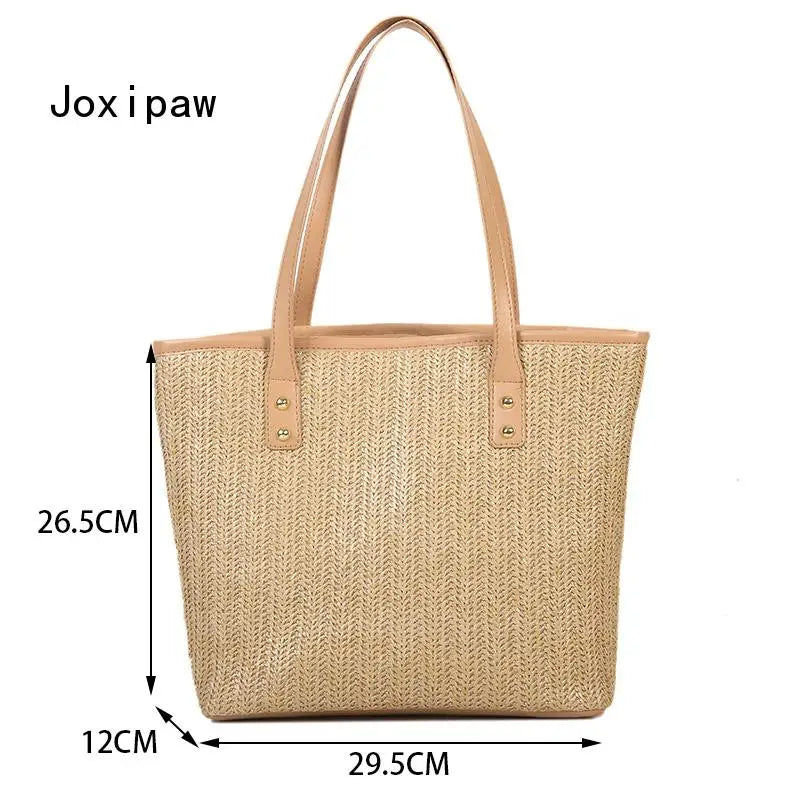 Summer Vintage Large Capacity Beach Straw Shoulder Bag for Women