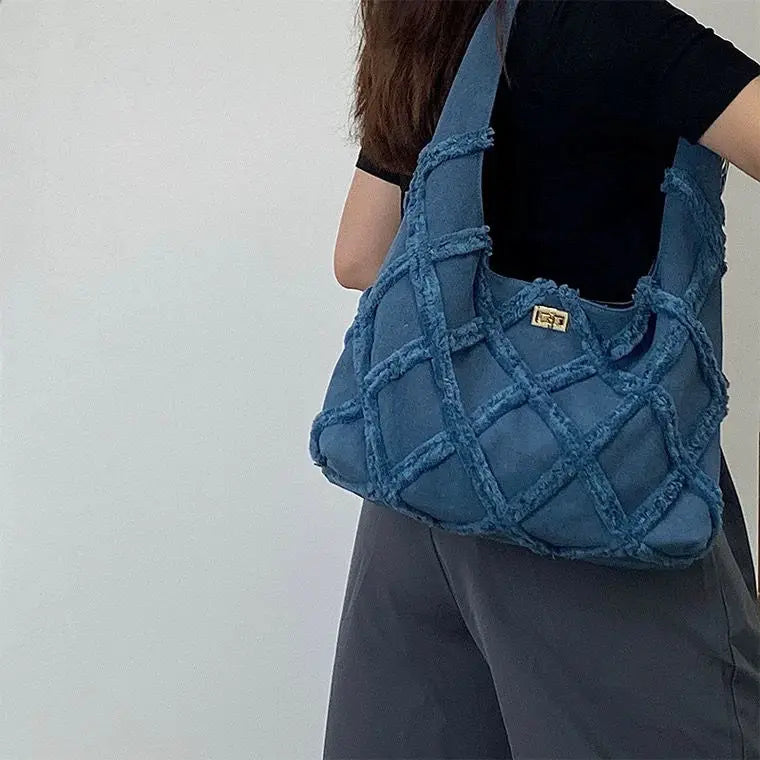 Tassel Denim Canvas Bag Women Bag Large Capacity Casual Tote Bag Shoulder Bag