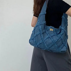 Tassel Denim Canvas Bag Women Bag Large Capacity Casual Tote Bag Shoulder Bag