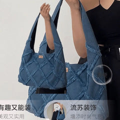 Tassel Denim Canvas Bag Women Bag Large Capacity Casual Tote Bag Shoulder Bag